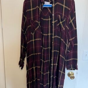 Maurices Burgundy Plaid Button-Up Dress
